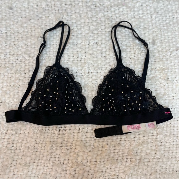 Victoria’s Secret PINK Black Lace Rhinestone Bralette XS - Picture 2 of 4